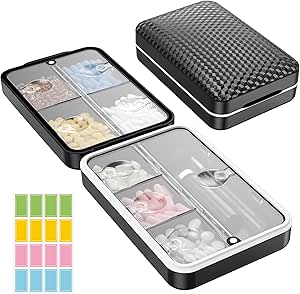 Restree Weekly Pill Organizer, Manyetik Moisture Kanıt Pill Case, Büyük Kapasite Seyahat Pill Box with İç Clear Lid for Vitamins, Supplements, and Daily Drugs 8 Karşılaştırma (Black)