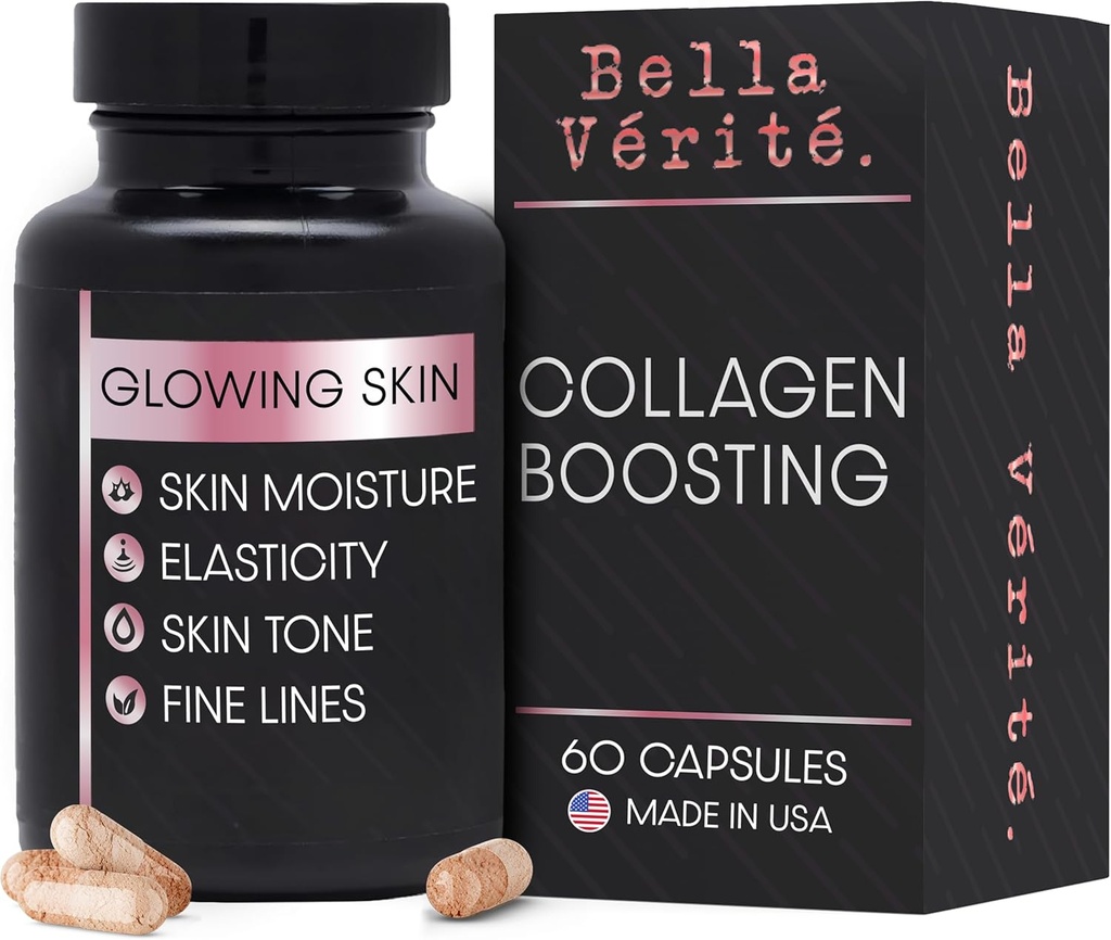 Bella Vérité Daily Collagen Supplement for Women & Men - Essential Vitamins for a Youthful, Radiant Complexion & General Health - Support Glowing & Smooth Skin, Download Wrinkles & Kuruness (60 Capsules)