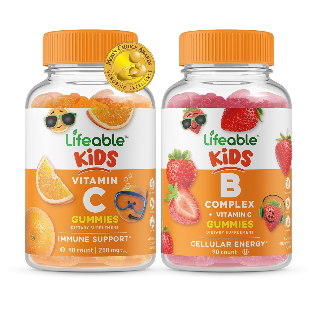 Ζωηρή βιταμίνη C παιδιά + B Σύμπλεγμα παιδιά, Gummies Bundle - μεγάλη γεύση, συμπλήρωμα βιταμινών, χωρίς γλουτένη, GMO δωρεάν, μασώμενη κοιλιά