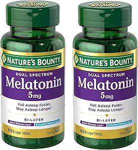 Nature's Bounty Melatonin 5 mg Dual Spectrum,% 100 Drug Free Sleep Supplement, Hızlı Yayın ve Genişletilmiş Yayın, Rahatlama ve Uyku Sağlığını Teşvik Ediyor, 60 Bi-Layer Tabletleri (Pazar 2)