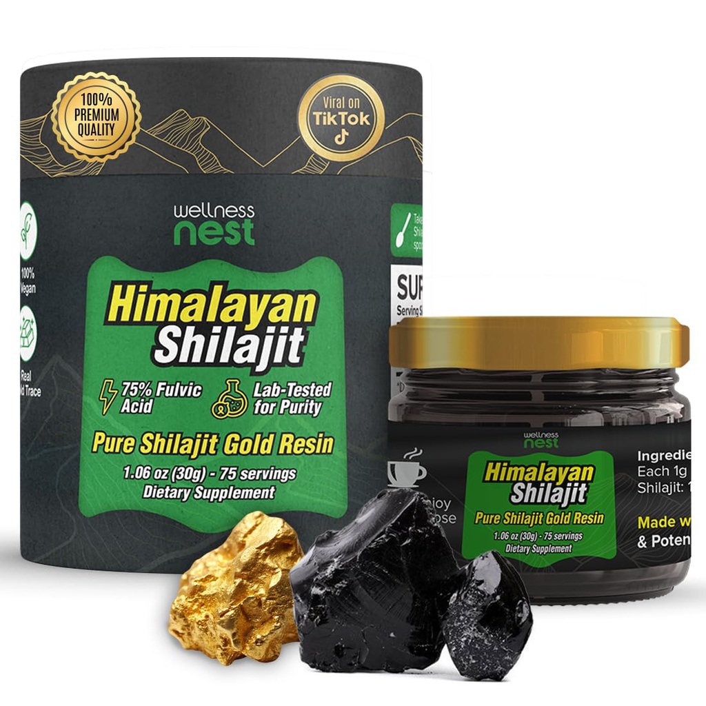 Wellness Nest Gold Βαθμός καθαρός Ιμαλαΐων Shilajit Resin: Ultimate Potency για άνδρες και γυναίκες - 24k Gold, 75%+ Fulvic Acid, Lab Test Report Περιλαμβάνεται - 30g (1 Pack), 75 Υπηρεσίες