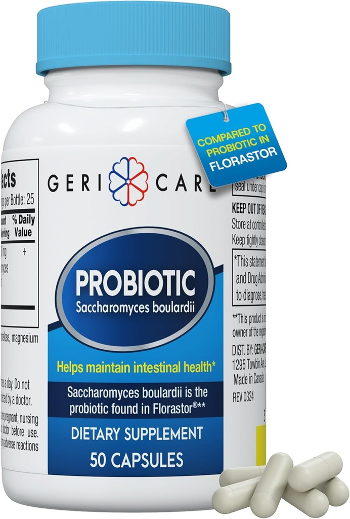 GeriCare S. Boulardii Probiotic Saccharomyces Boulardii - Probiotics for Digestive Health for Women & Men - 500mg - Σύγκριση με The Active Ingredient in Florastor Probiotic Gut Formula (50 Κάψουλες)