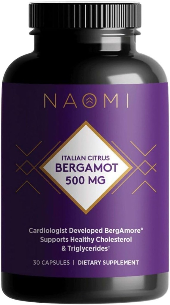 NAOMI Italian Citrus Bergamot 500 mg Ödülü-Winning Cardiologist Dvlpd to Support Health Cholesterol & Triglyceride Levels already in Normal Range, w/ 7 Key Polyols, Bergamot, VIT C, 30-Day Supply