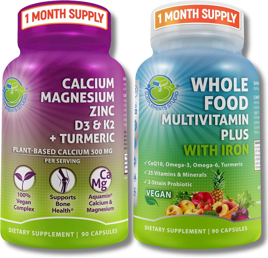 Vegan All Food Multivitamin with Iron + Plant-Baseduba, Magnezyum, çinko, D3, K2 & Turmeric - Vegan Daily Support for Energy, Bone Health, Immunity & General Wellness Trio Wellness Trio Wellness
