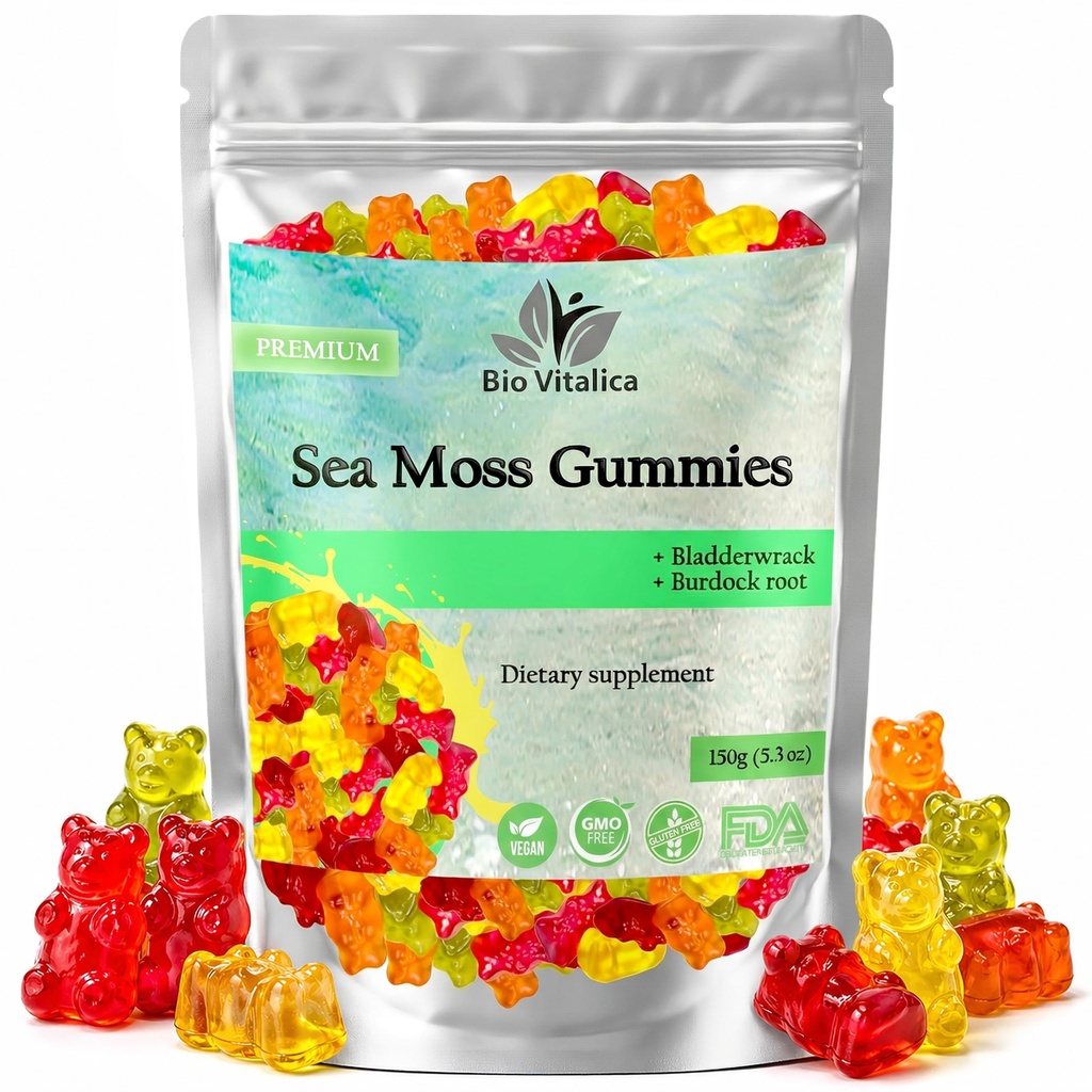 Sea Moss Gummies - İrlandalı deniz Moss ham Organik, Bladderwrack, Burdock Root. Contains Sea Moss Gel ve Toz. Immune Boosting (1, Original)