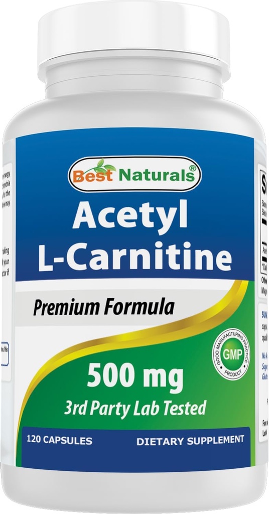 Best Naturals Acetyl L-καρνιτίνη (ALCAR) 500mg, 120 κάψουλες, 120 σερβιρίσματα - Μη ΓΤΟ και χωρίς γλουτένη, 1 κάψουλα ανά υπηρεσία