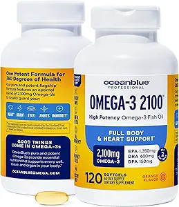 Oceanblue Professional 2100 mg | Triple Strength Omega 3 Fish Oil Supplement | Burpless | High Potency EPA DHA | Wild Caught - 120 Count (Pack of 2) Natural Orange Flavor