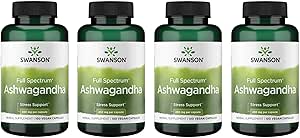 Swanson Ashwagandha Powder Supplement - with Ashwagandha Root to Promote Stress Relief & Energy - Ayurvedic Supplement for Natural Wellness (100 Capsules, 450mg Each) 4 Pack