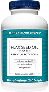 The Vitamin Shoppe Certified Organic Flax Seed Oil 1,000MG, Essential Fatty Acid That Supports Cardiovascular Health, Unrefined & Pesticide Free, Cold Pressed Flax Seed Oil (240 Softgels)