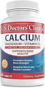 U.S. Doktorlar Klinik 1200 mguba Citrate & Karbonate Kompleksi Magnezyum & Vitamin D3 - Bone Strength, Muscles & Nerves - Vegan, Non-GMO - 60 Tablet - 1-Month Supply