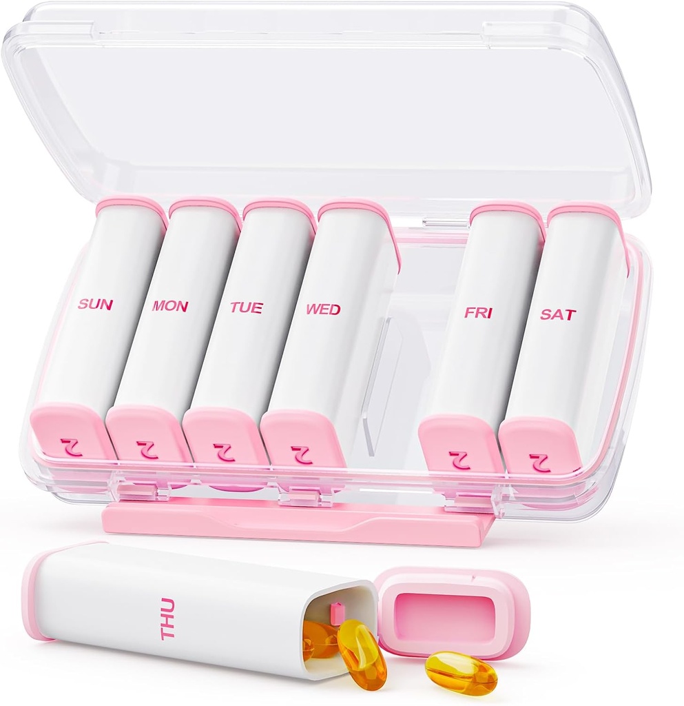 Pink Weekly Pill Organizer 2 Times a Day with Dual Damp-Proof Design, Portable AM PM Pill Box 7 Day, Detachable Pill Case for Pocket, Purse, Büyük Pill Container for Vitamins, Fish Oils