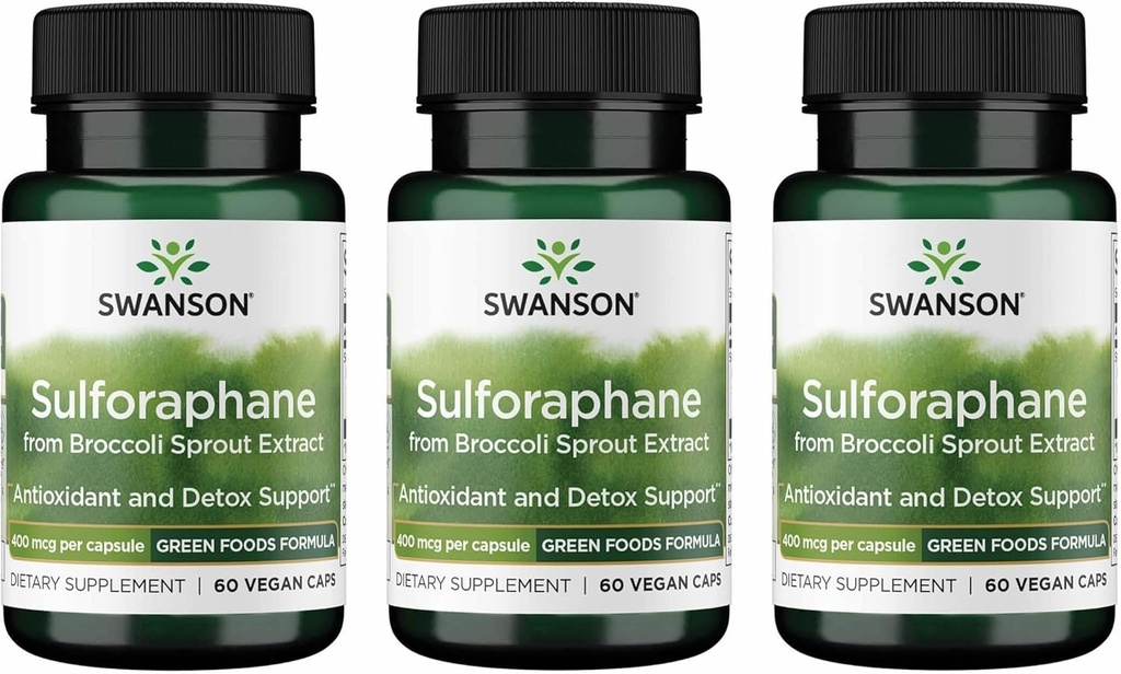 Swanson Sulforaphane - Broccoli Sprout Extract Supporting Cellular, GI Tract ve Liver Health - Natural Supplement Standardized to 0.4% Sulforaphane - (60 Veggie Capsules, 400 Find)