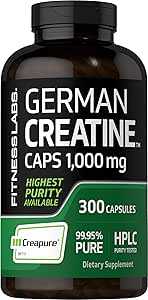 Fitness Laboratuvarları Alman Kretan Monohidrat | 1000 mg | 300 Capsules | Kadınlar ve Erkekler için Tamam | Gluten Free