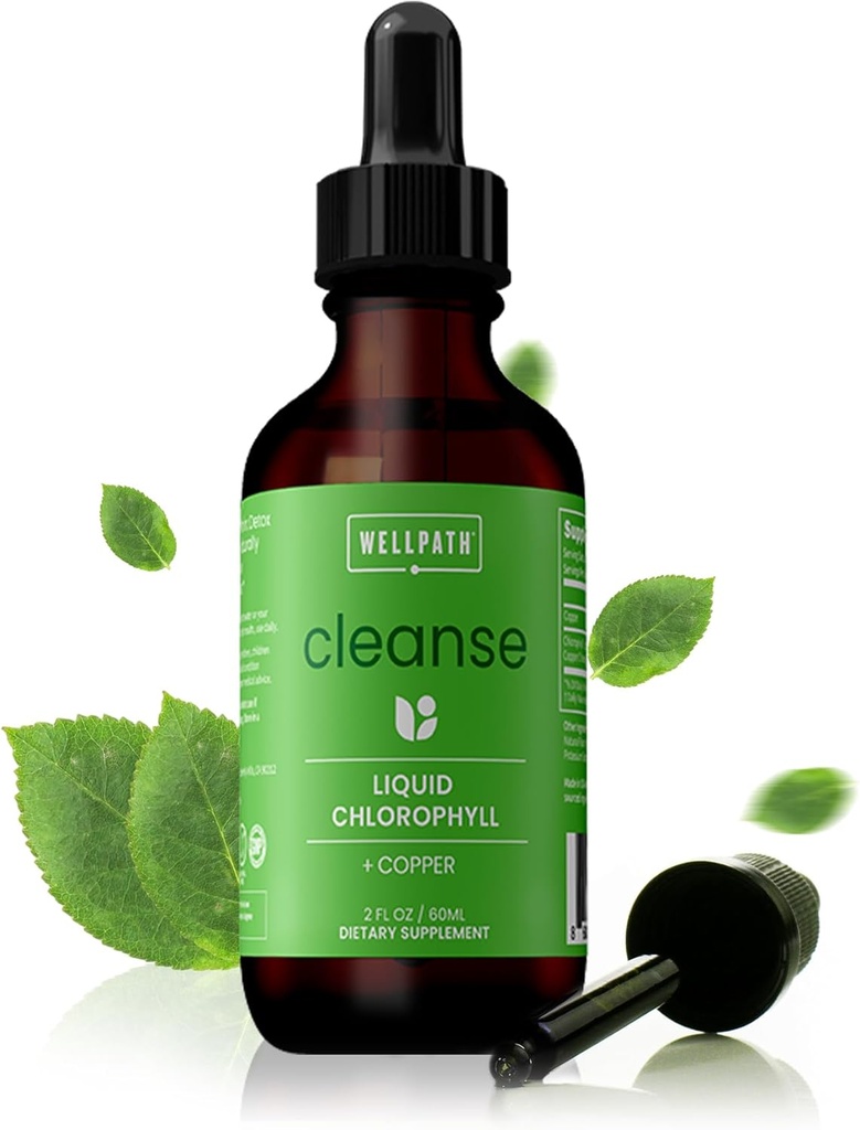 WellPath Chlorophyll Liquid Drops with Copper - Fast Absorbing Natural Liquid Chlorophyll for Body Odor - Digestion Support & Popular as Internal Deodorant – Made in USA, Vegan, Non-GMO, 2 Fl Oz