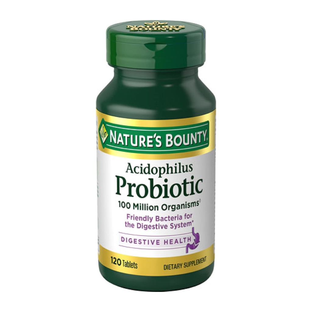 Nature's Bounty Lactobacillus Acidofilius Probiyotik Supplement - Daily Probiyotik for Women/Men Digestive Health, 100 Milyon Organizm, Vegetarian, 1 Günlük olarak hizmet, 120 Tablet