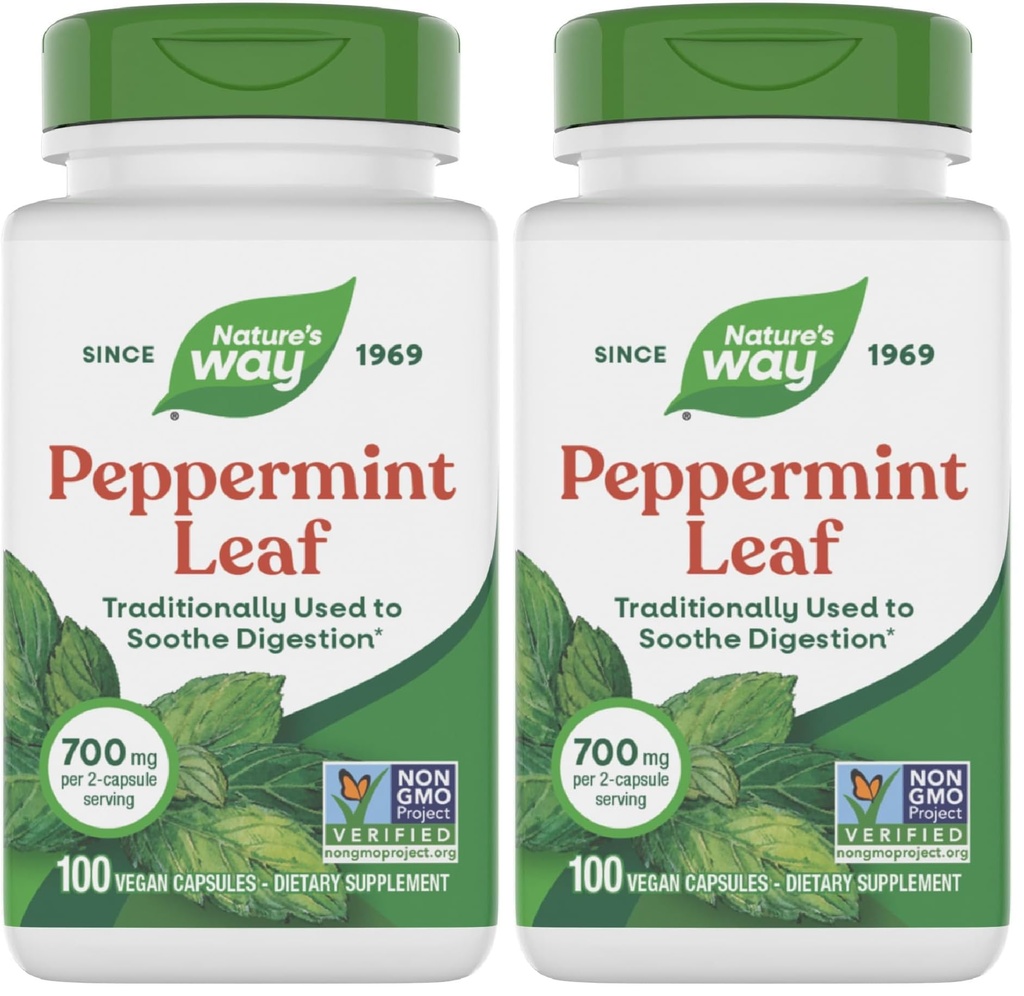 Ο Δρόμος της Φύσης Premium Herbal Peppermint Leaf, Traditional Digestive Soothing and Discomfort Support*, 700mg per Serving, 100 Κάψουλες (Pack of 2)