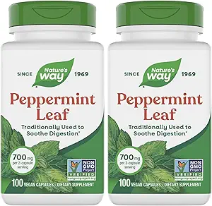 Nature's Way Premium Herbal Peppermint Leaf, Geleneksel Digestive Soothing and Discomfort Support*, hizmet başına 700 mg, 100 Capsules (Pack of 2)