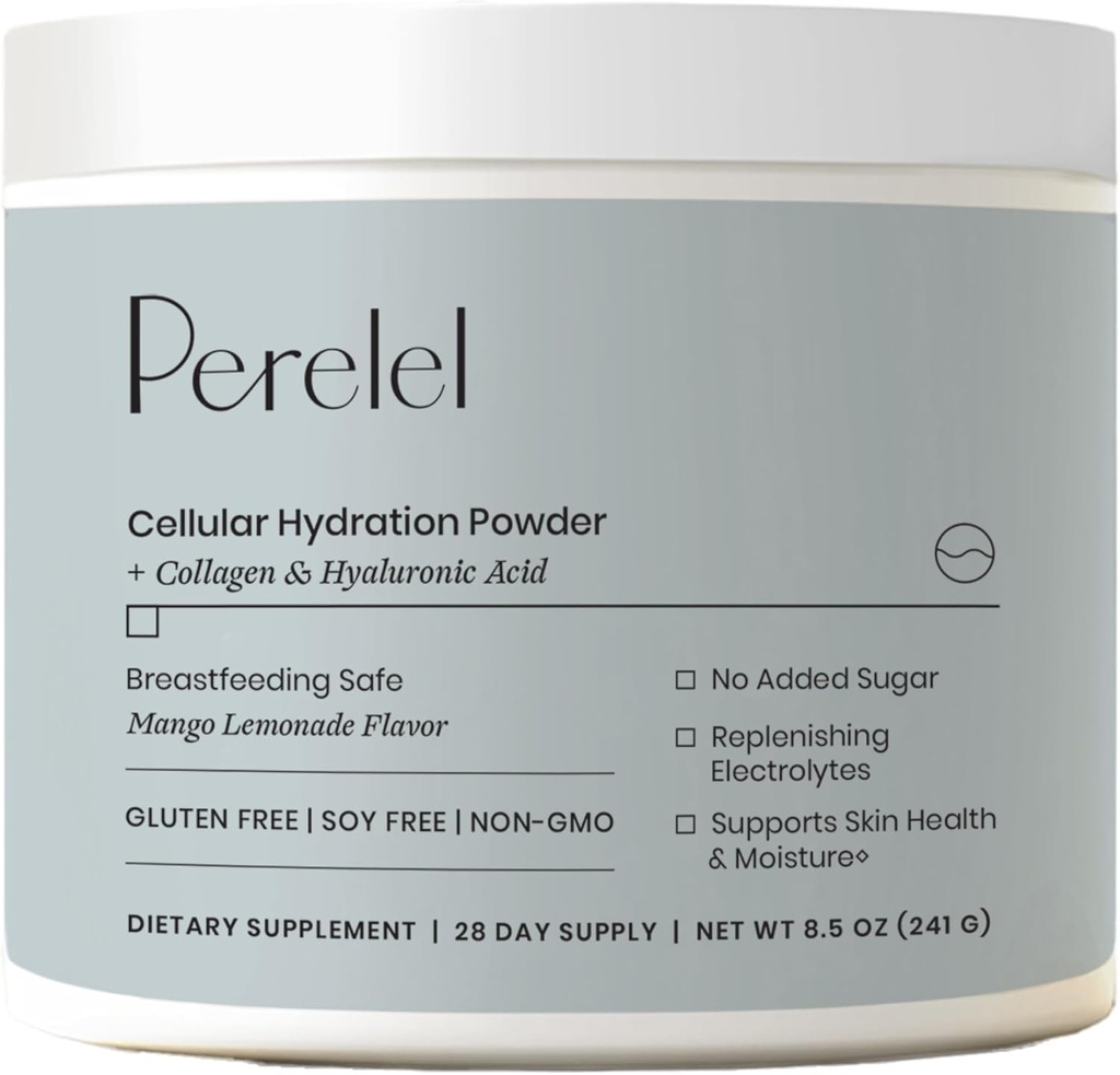 Perelel Hydration Toz, Kolagen & Hyaluronic Acid, Mango Lemonade Flavor, Soy & Gluten Free, Non GMO, No add Sugar, 28 Servisler