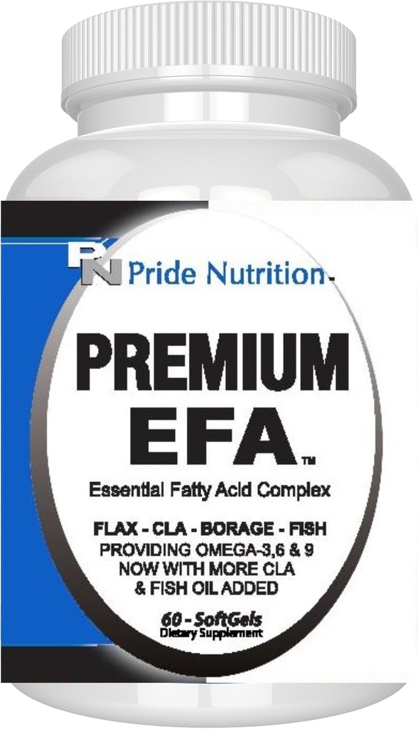Pride Nutrition Premium EFA Omega 3-6-9 Supplement for Men and Women 5 in 1 - EPA, DHA, GLA, ALA & CLA Essential Fatty Acids with Fish Oil - Softgel Pills