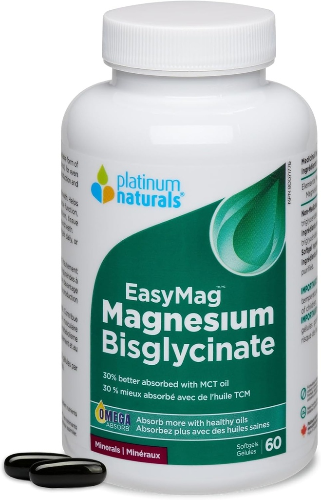 Platinum Naturals EasyMag Magnezyum Bisglycinate, 60 Softgels