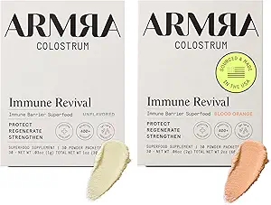 ARMRA ColostrumTM Premium Powder, Grass Fed, Gut Health Bloating Immunity Skin & Hair, Περιέχει 400+ Βιοενεργά θρεπτικά συστατικά, Keto, Γλουτένη & Fat Free (Άγευστο, Blood Orange Bundle 