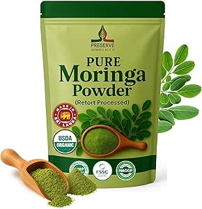 Pure Moringa Toz Retort Processed Oleifera Moringa Leaf Toz | Gluten-Free and Vegan | Smothies, Drinks, Tea & Receips için mükemmel. Pure Super Green Food, 113g.
