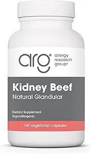 Alerji Araştırma Grubu Kidney Beef Supplement - Natural Glandular, Freeze-Dried, Bovine, Lyofiliized, Beef Organ, Vegetarian Capsules - 100