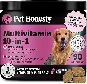 Multivitamin Köpek Tamamı, Köpekler için Glucosamine chondroitin, Probiyotikler, Omega Fish Oil, Dog Supplements & Vitamins, Skin ve Coats için Vitaminler, (Peanut Butter 90 ct)