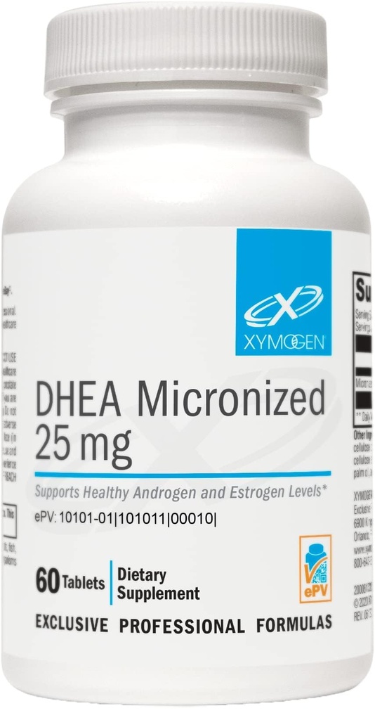 XYMOGEN DHEA 25 mg - Kadınlar ve Erkekler için Mikronized DHEA Supplement - Sağlıklı Androjen ve Estrogen Seviyeleri ve Adrenal Destek (60 Tablet)