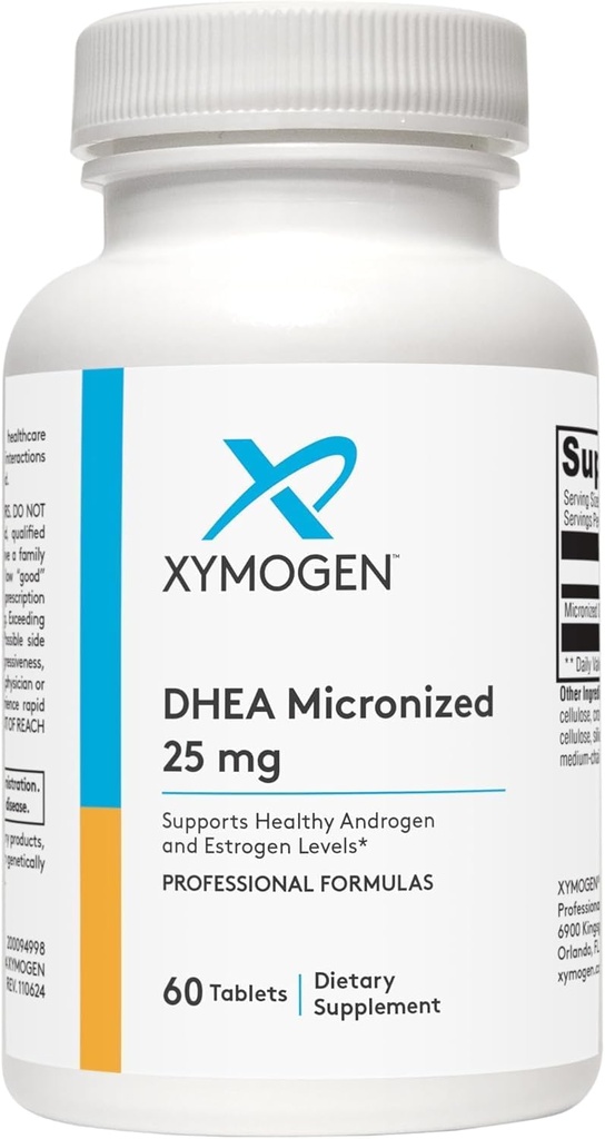 XYMOGEN DHEA 25 mg - Kadınlar ve Erkekler için Mikronized DHEA Supplement - Sağlıklı Androjen ve Estrogen Seviyeleri ve Adrenal Destek (60 Tablet)