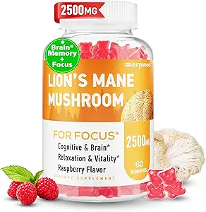Lions Mane Gummies, Organic Lion's Mane, Lions Mane Gummies for Adults, with Ashwagandha & Alpha GPC, Cortisol Συμπληρώματα για Γυναίκες & Άνδρες, 60 Counts