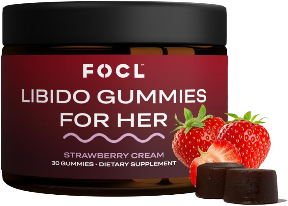 FOCL Female Libido Booster for Women - Boost Desire, Arousal, Energy, Helps Promote Hormone Balance - Horny Goat Weed, Fenugreek & Green Tea (30 Gummies Strawberry Cream)