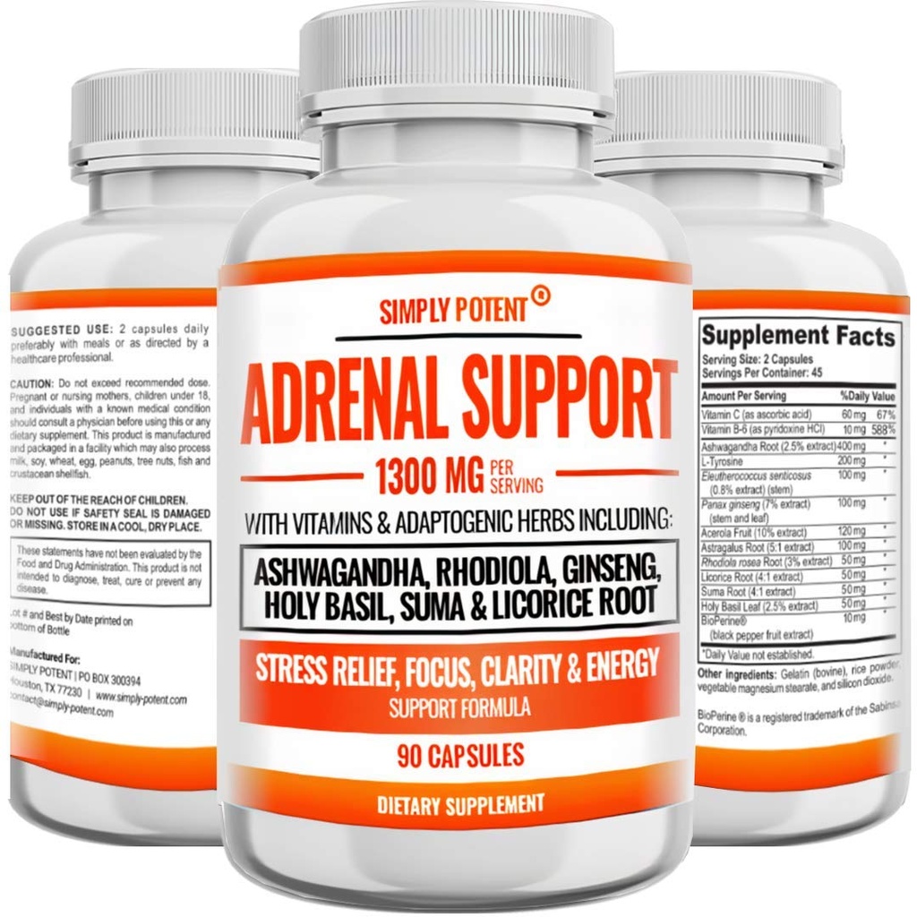 Adrenal Support and Cortisol Manager - 90 Capsules, Adrenal Health Supplement with Ashwagandha, Licorice Root, Rhodiola Rosea, Ginseng, Kutsal Basil for Adrenal Fatigue for Women & Men