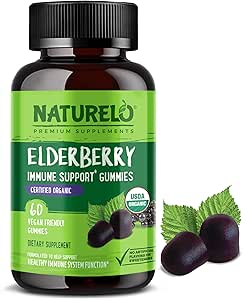 NATURELO Gummys Elderberry Immune Support with Sambucus Elderberry + Βιταμίνη C + Ψευδάργυρος Certified Organic, 60ct