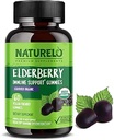 NATURELO Elderberry Gummies Immune Support with Sambucus Elderberry + Vitamin C + Zinc Certified Organic, 60ct