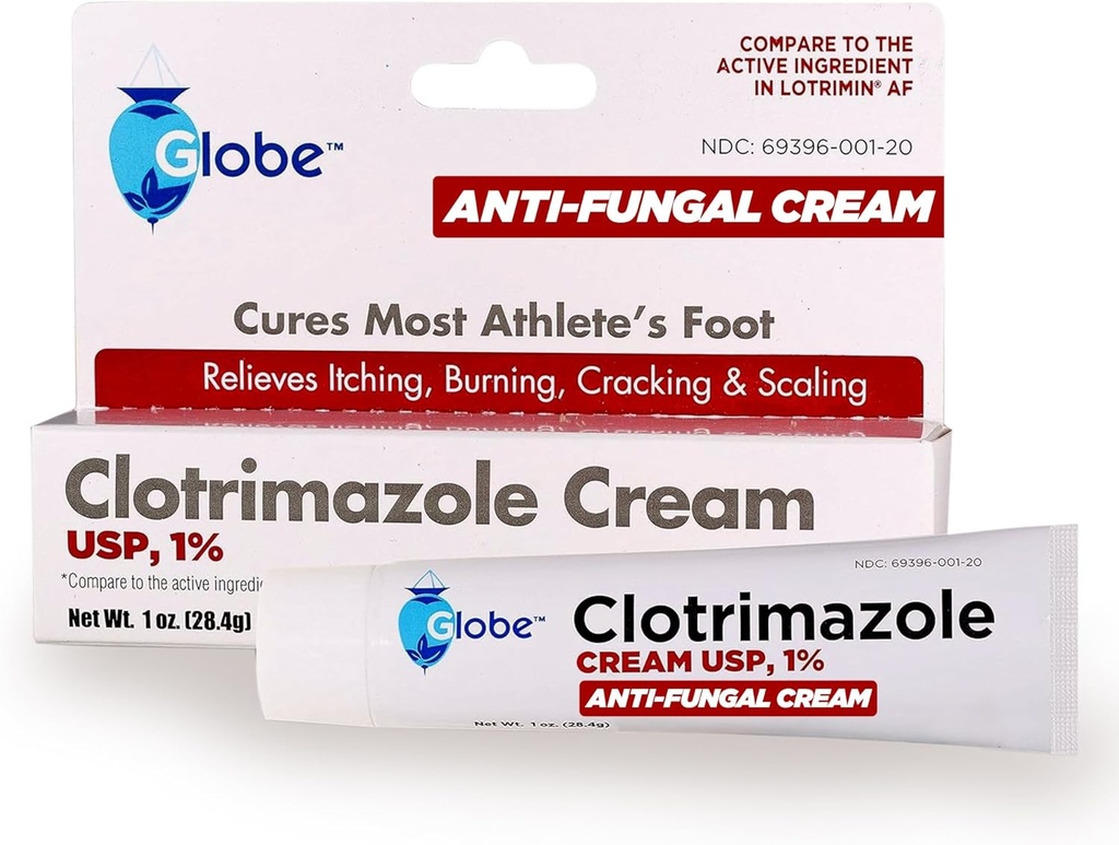 Globe Clotrimazole Antifungal Krem% 1 USP (1 oz), Anti Fungal Tedavisi, Relieves Itching, Yanan, Cracking ve Scaling Associated Athletes Foot, Jock Itch, Ringworm ve More More