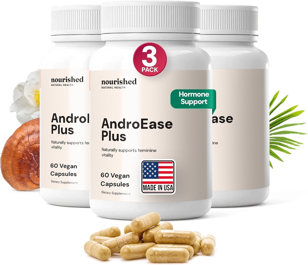 Nourished AndroEase Plus - Kadınlar için Doğal Denge Supplement - Bora & Saw Palmetto ile Vegan Formula - Daily Wellness & Vitality için 180 Capsules - ABD'de Made in USA