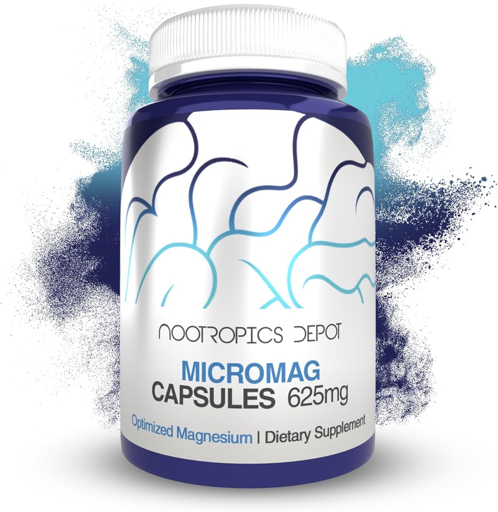Nootropics Depot MicroMag Magnezyum Capsule Capsules | 625 mg | 90 Kont | Konins 200 mg of Elemental Magnezyum