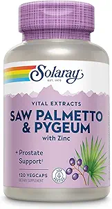SOLARAY Saw Palmetto ve Pygeum - Erkekler ve Pygeum Bark için Palmetto - çinko, B6, Candy Tohum ve Amino Asits - Erkekler için Prostate Supplements, 30 Hizmet, 120 VegCaps
