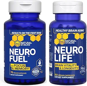 NATURAL STACKS NeuroFuel Nootropic + NeuroLife Bundle - Υποστηρίζει Focus, Memory & Brain Longevity* - Συμπληρώματα Υγείας Εγκεφάλου - 135 Σύνολο Κάψουλες