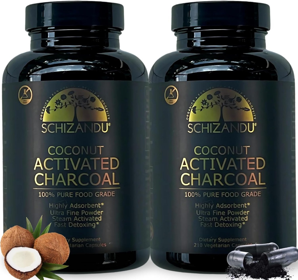 Aktif Coconut Charcoal Capsules- Supports Health - Vegan, Organik, Non-GMO, Nomixs - X-Large Şişe 210 - 2 Paket