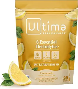 Ultima Replenisher Daily Electrolyte Toz İçecek Mix – Sugar Free – Lemonade, 20 Stickpacks – Hydration Packets with 6 Key Electrolytes and Trace Minerals – Keto Friendly, Vegan, Non-GMOMO