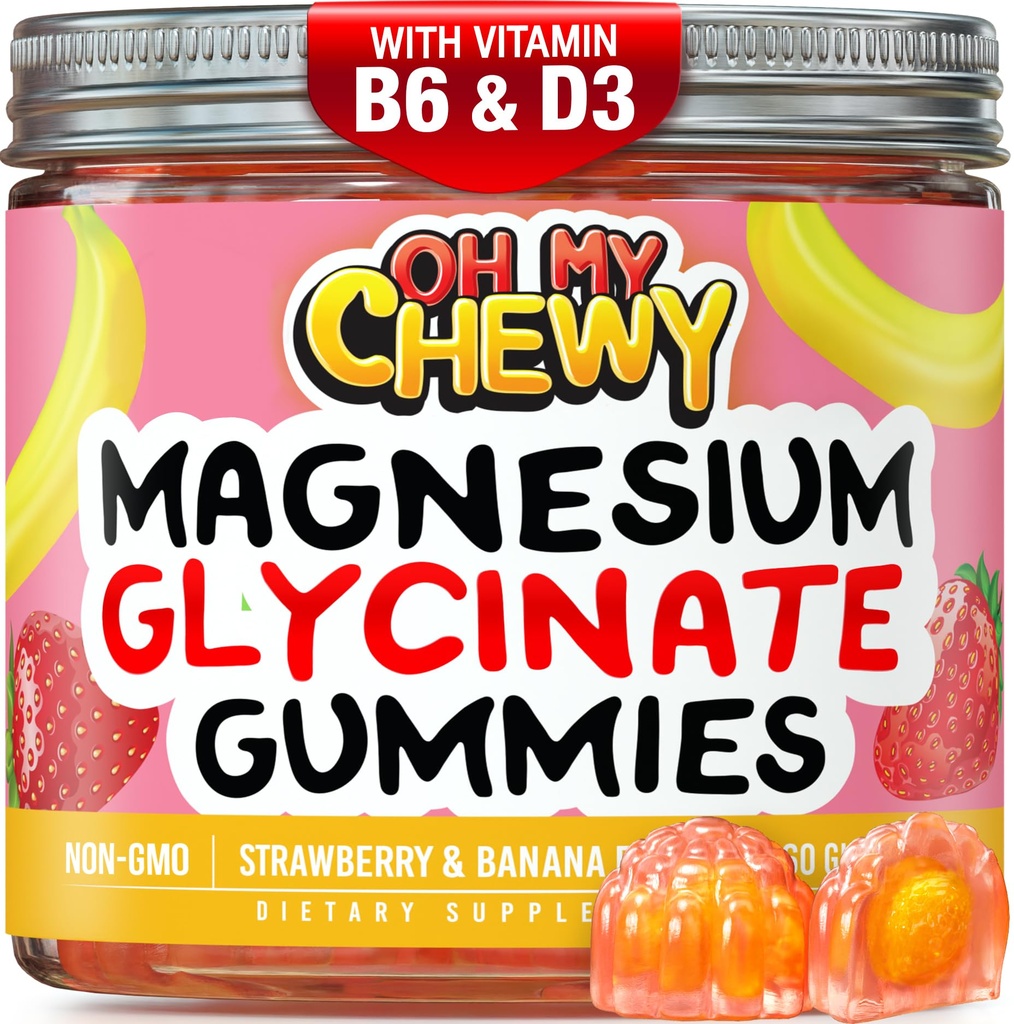 Center-Filled Magnezyum Glycinate Gummies 400MG - Çocuklar için Yüksek Aborpsiyon, Gençler ve Yetişkinler - Uyku için Tamam, Calm & Muscle Relaxation with B6 & D3 - Gluten Free & Vegan Friendly - 60 Count