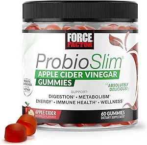 Force Factor ProbioSlim Apple Cider Vinegar Gummies with Organic Lacto Adsensee Probiyotiks and Prebiyotiks to Support Digestion, Metabolism ve Immune Health, 60 Gummies