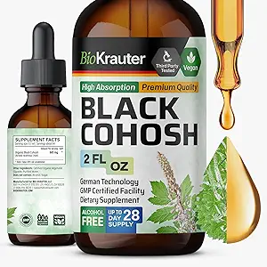 BIO KRAUTER Black Cohosh Root Tincture - Vegan Black Cohosh Supplements Women Support - Alkol ve Şeker Free - 2 Fl.Oz.