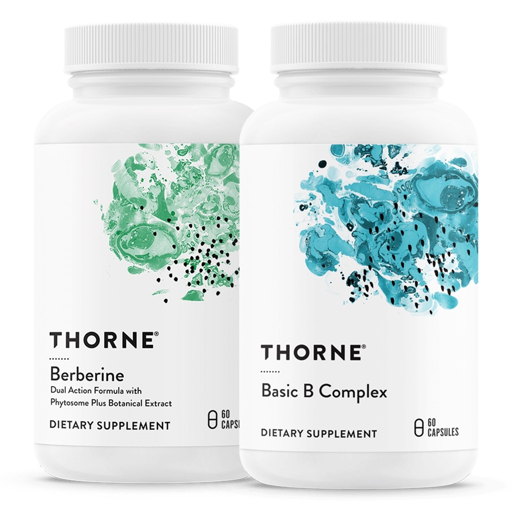 THORNE - Temel B Kompleksi (60 Capsules) & Berberine (60 Capsules) Sche - Kalp Sağlığı, Immune System Function & Brain Health - Gluten Free, Dairy Free