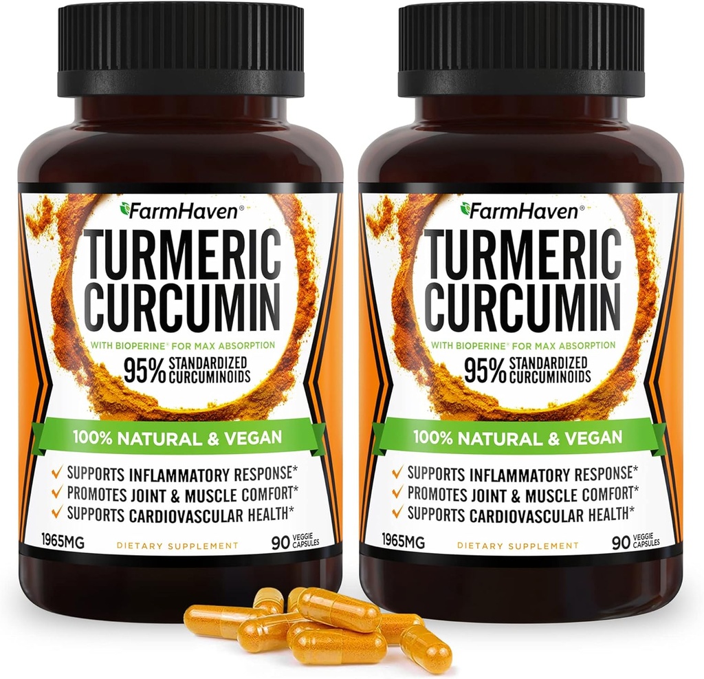 Turmeric Curcumin ile BioPerine Black Pepper &% 95 Curcuminoids, Ortak Destek için en fazla Aborpsiyon, ABD'de Gerçekleştirilmiş - 180 Veg Caps