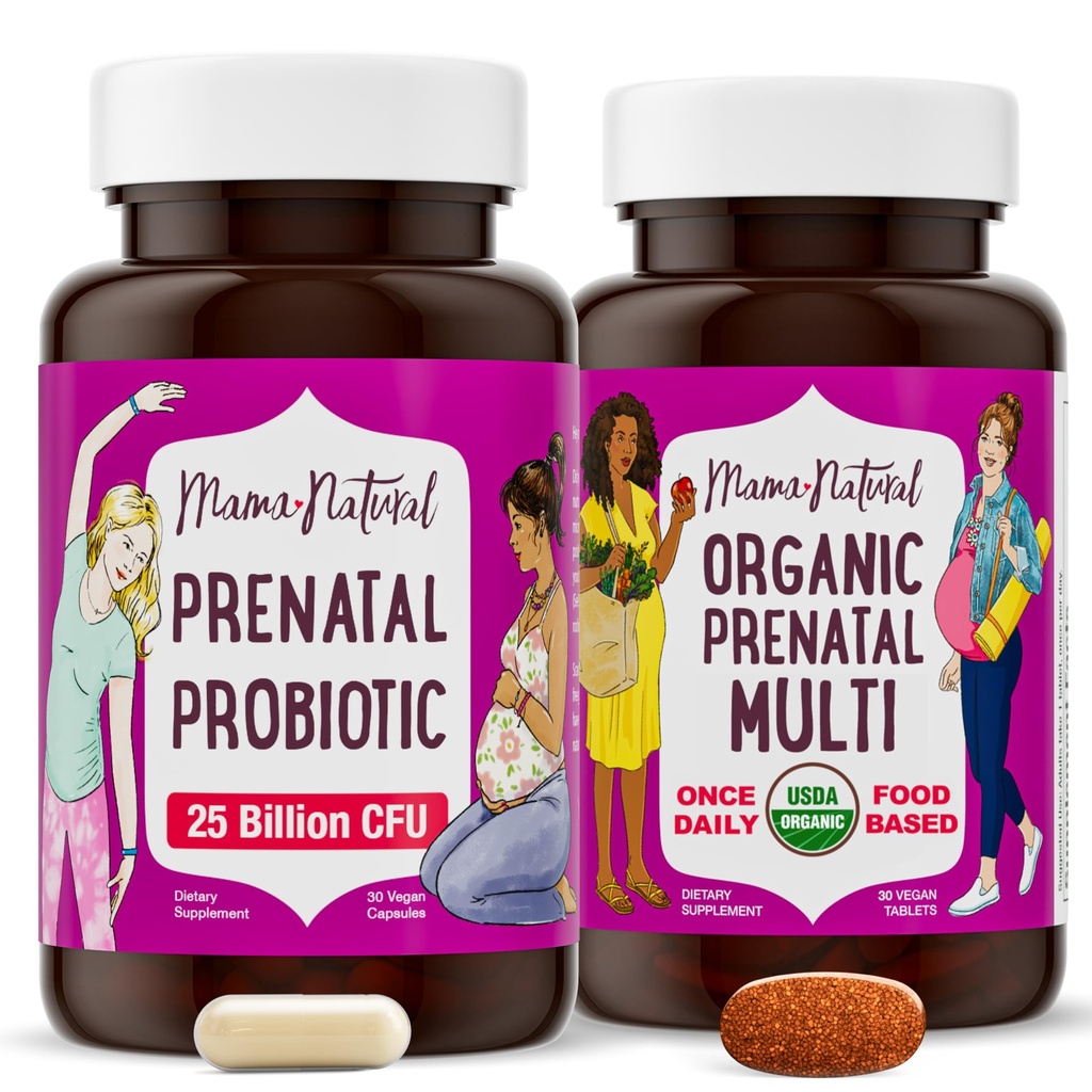 Mama Natural Prenatal Sche - Kadınlar için Organik Prenatal Vitaminler + Hamile & Postpartum Wellness - Sadece 2 Pills bir Gün - Vegan & Non-GMO (30 Günlük Supply)