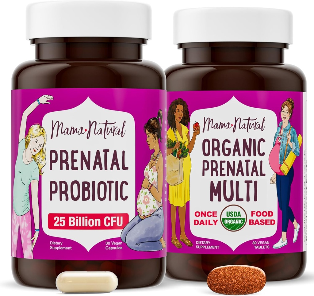Mama Natural Prenatal Sche - Kadınlar için Organik Prenatal Vitaminler + Hamile & Postpartum Wellness - Sadece 2 Pills bir Gün - Vegan & Non-GMO (30 Günlük Supply)