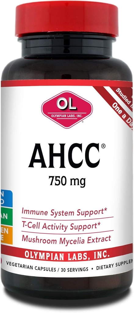 Olympian Labs Premium AHCC Supplement 750mg AHCC ανά κάψουλα – Υποστηρίζει την Ανοσολογική Υγεία, τη λειτουργία του ήπατος και τη δραστηριότητα των φυσικών κυττάρων Killer - 30 κάψουλες